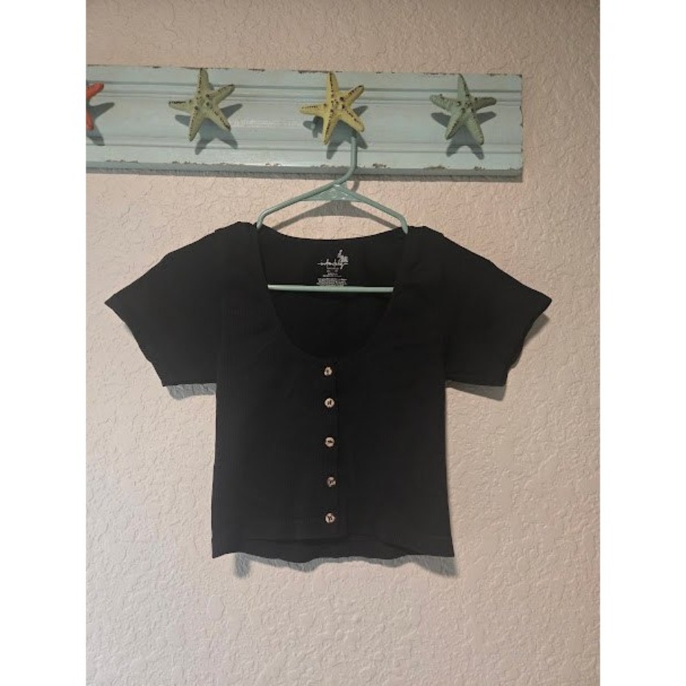 Free People Black Ribbed Crop Top